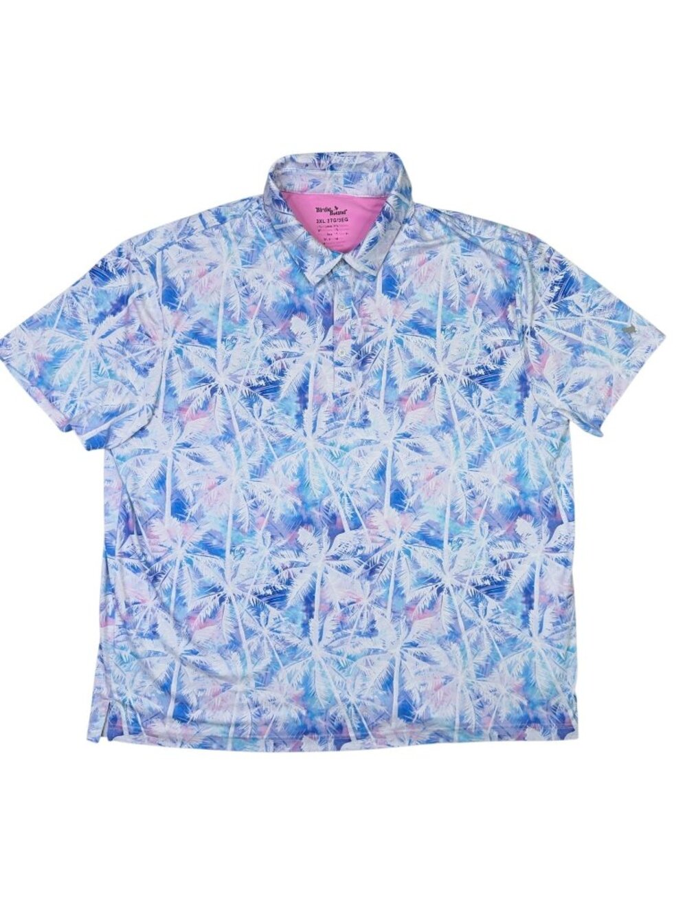 Birdie Bound Polo Shirt Mens 3XL Blue White Tropical Palm Trees Hawaiian Golf